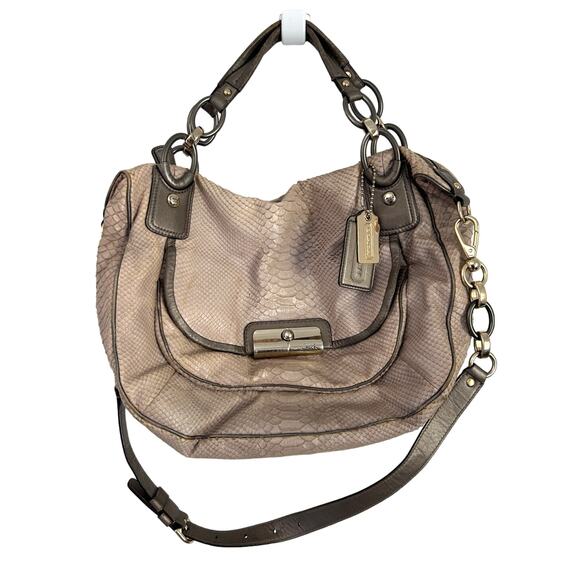 Coach Snakeskin Embossed Satchel, Gray Sage Python Print - Picture 2 of 11